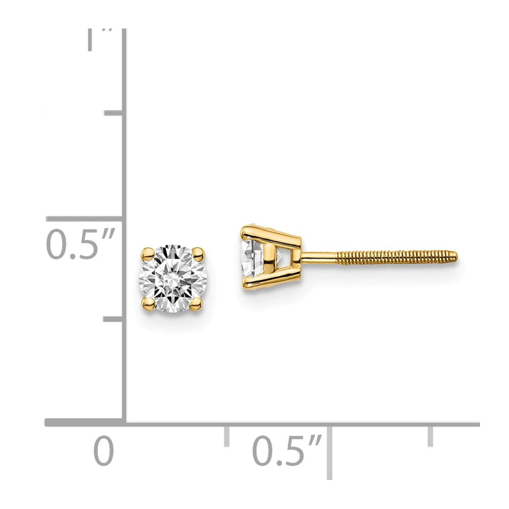 Real 14kt Yellow Gold .60ct. SI3 G-I Diamond Stud Thread on/off Post Earrings; for Adults and Teens; for Women and Men