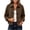 Coffee, variant on Wool Blend Cropped Jacket for Women Lapel Collar Button Down Long Sleeve Coat with Front Pockets