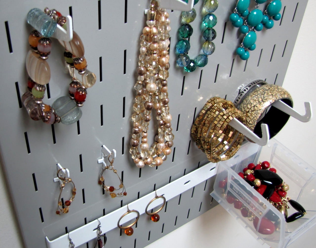 Jewelry Organizer Wall Hanging Jewelry Holder Necklace Rack - Gray Wall Mounted Jewelry Organizer System
