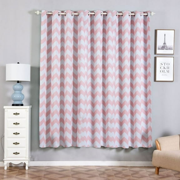 Efavormart 2 Panels White/Blush Polyester Chevron Design Thermal Insulated Blackout Room Darkening Grommet Top Curtain 52"x84"