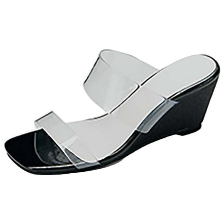 HTGFGMGW Womens Slide Sandals Women s Beach Slope Heel Slippers Hollow Casual Slippers Slope Bottom Shoes Retro Sandals Hiking Sandals Women Black