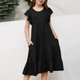 thumbnail image 4 of PMVFHDE Robes Filles Robes d'Été Filles Double Couche Manches à Volants Robe Fluide Ligne A Décontractée Dégradé Midi Robes Noir, 12-13 Ans, 4 of 7