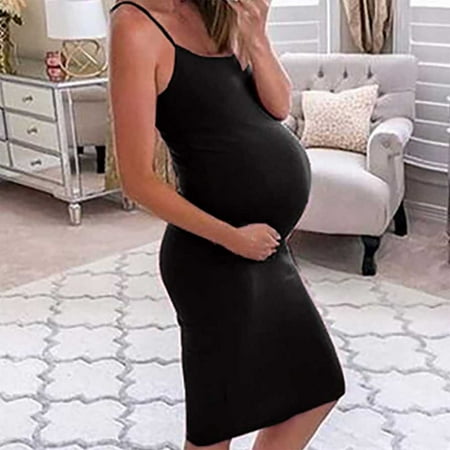 

Women s Spaghetti Strap Maternity Dress U Neck Slim Fit Solid Summer Dress Sleeveless Sling Midi Dress Pregnancy Gown For Breastfeeding