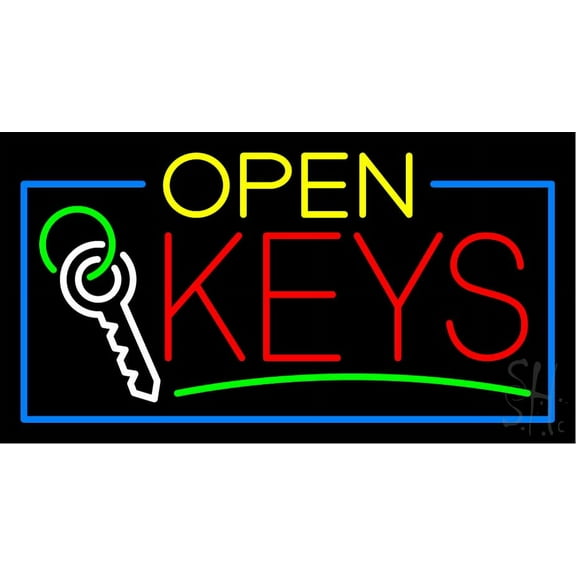 Open Keys LED Neon Sign 13" Tall x 24" Wide - inches Black Square Cut Acrylic Backing, with Dimmer - Premium built indoor Sign for Storefront, Store interior, Exhibition, Decor.