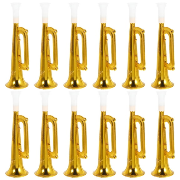 WHAMVOX Golden Plastic Trumpet for Kids Playing Fun Party Favor Cheer Up Prop for Sports Match 12pcs