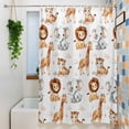 thumbnail image 3 of Cartoon Lions Giraffe Tiger Shower Curtain, 48" x 72", Cute Animal Leaf Musical Note Waterproof Bathroom Curtain Washable Shower Curtain Set with 12 Hooks, 3 of 8