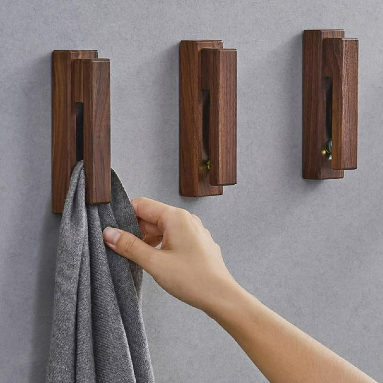 RUNZETA Wood Towel Hook Self Adhesive Vintage Wall Mounted Towel