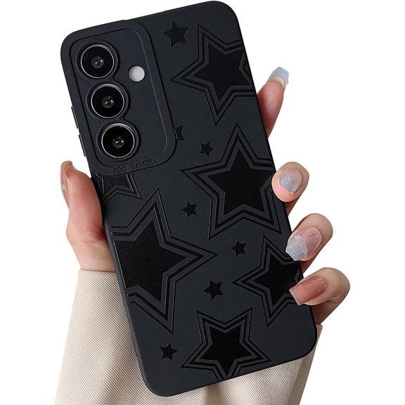Compatible with Samsung Galaxy S24 Case,Cute Star Cool Black Solid Design,Soft Silicone Slim Thin Girly Phone Case Protective Shockproof Cover for Women Girls-Star