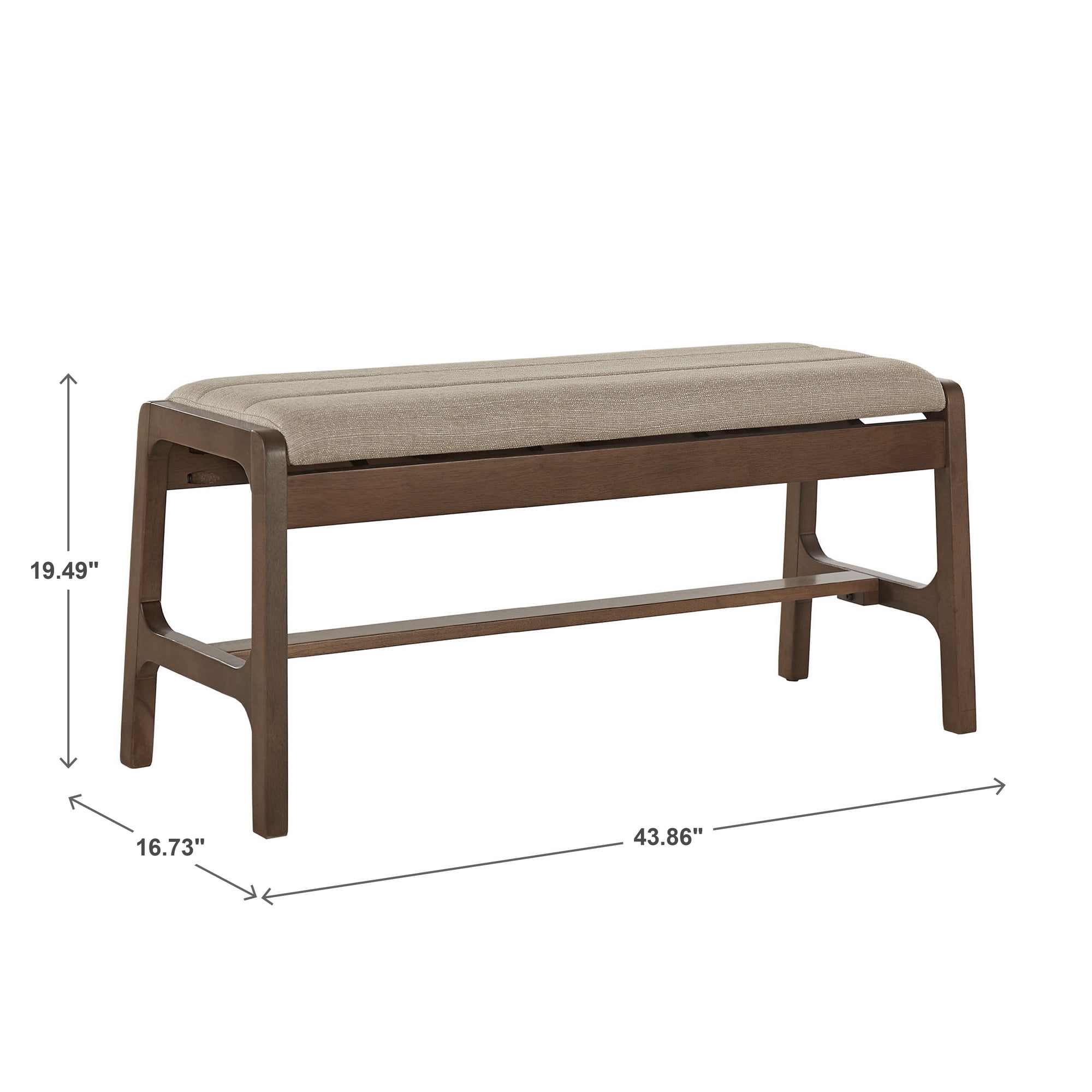 Weston Home Skovde Modern Walnut Finish Bench, Beige Fabric