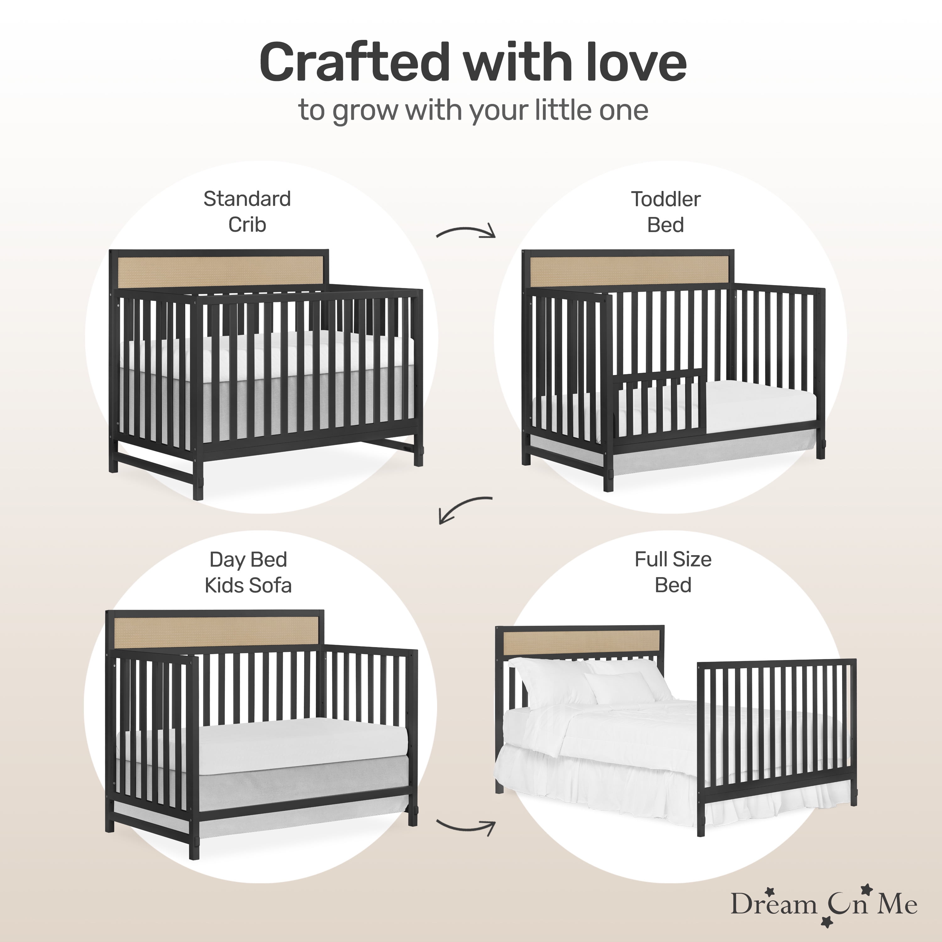 Dream On Me Kai Convertible Crib, Matte Black
