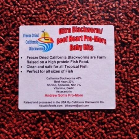 Aquatic Foods PRO-MORE Enhanced Blackworm / Beef Heart Mix Sinking Baby Bits for increasing Size & Girth in ALL Tropical Fish - 1/4-lb