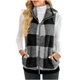 thumbnail image 1 of Sherpa Gilets en Polaire pour Femmes Automne Printemps Décontracté Sans Manches Veste à Fermeture Éclair Mode à Carreaux Patchwork Graphique Cardigan Léger avec Poche Marron TTTG, 1 of 5