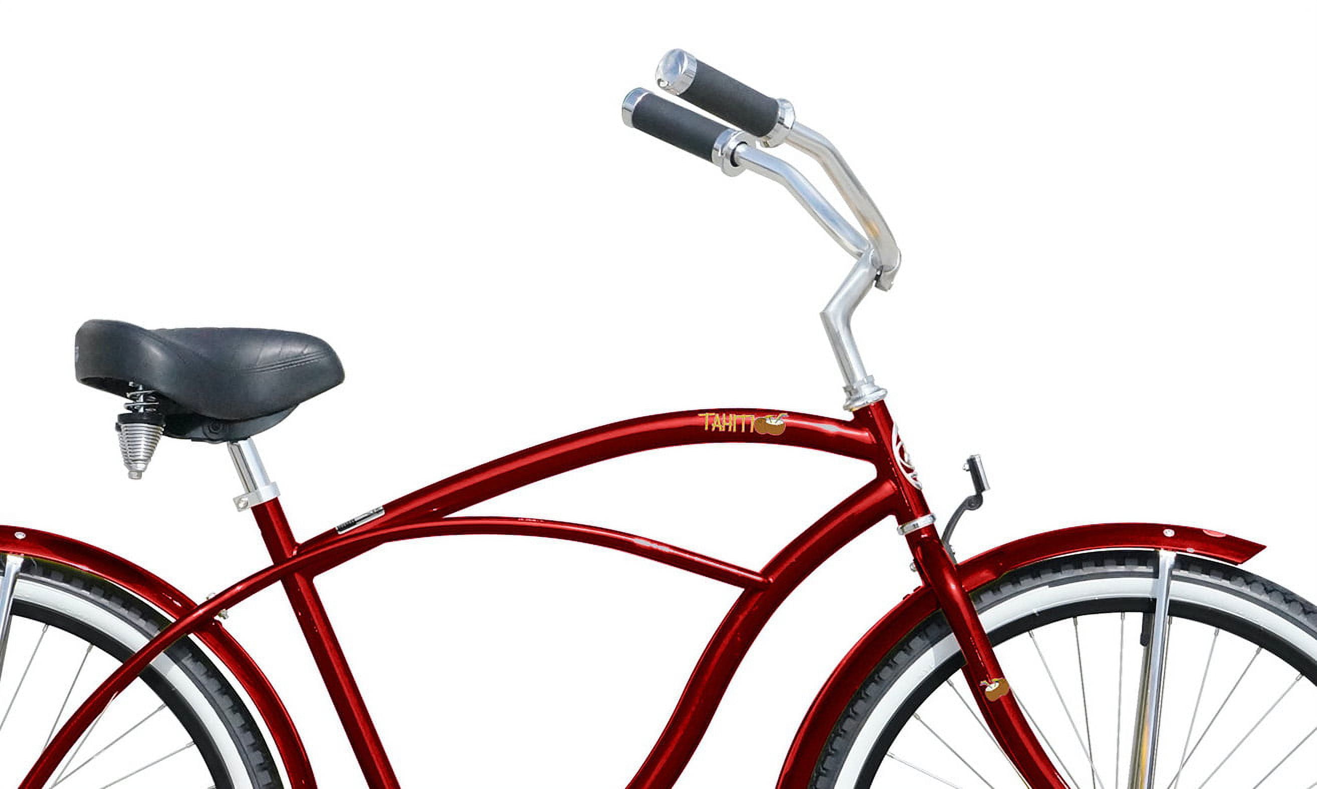 Wonder Wheels 26" Beach Cruiser Coaster Brake Stainless Steel Spokes One Piece Crank Alloy Matte Black Rims 36H W/ Fenders - Red & Black