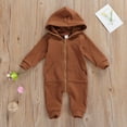 thumbnail image 3 of Infant Baby Boy Girl Solid Color Long Sleeve Zipper Hooded Jumpsuit Romper Outfit Fall Winter Warm Clothes, 3 of 8