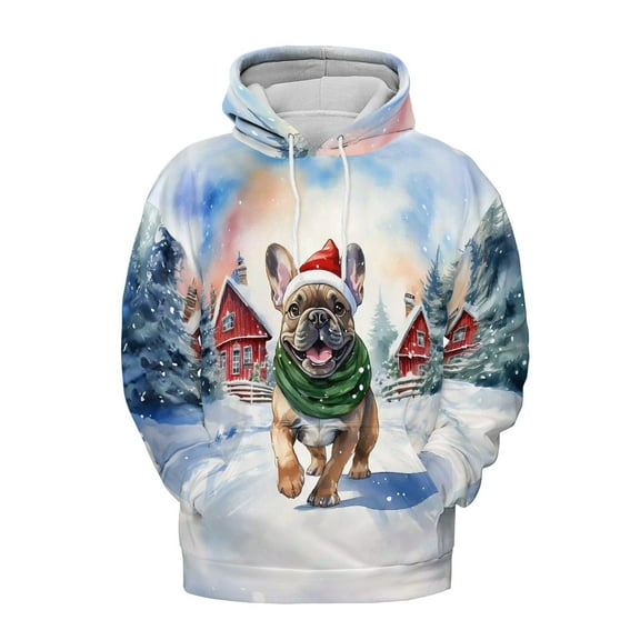 Hello Winter French Bulldog Frosty Morning Walk Welcome Snowy Christmas All Over Print 3D Hoodie Unisex Merch Hoodies Dog Lover Gifts - 02018