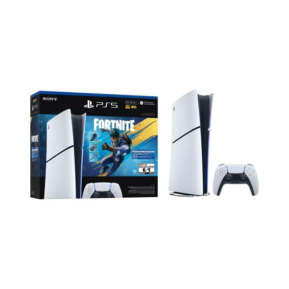 PlayStation 5 Slim Digital 825GB SSD Fortnite Flowering Chaos Console with Two Controllers, White and Chroma Pearl DualSense and Dual Controller Charger - PS5 Slim Digital Console