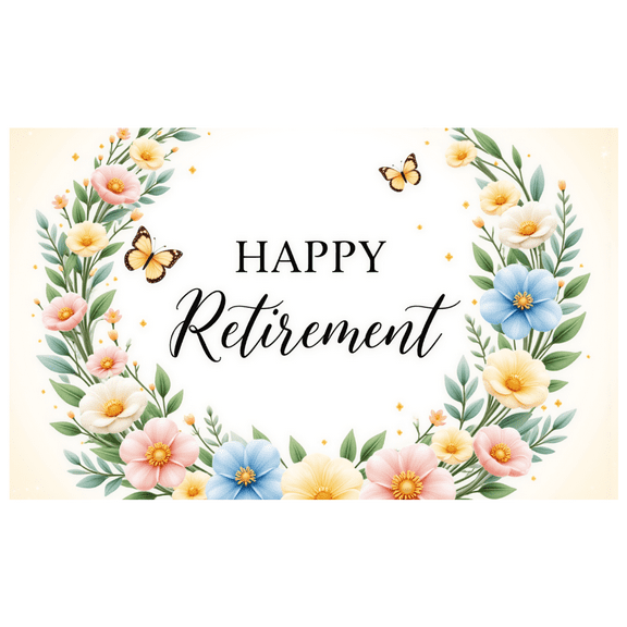 Floral Design Retirement Celebration Banner Decorative Flower Pattern Happy Retirement for Retirement Party Office Celebration Indoor Decoration