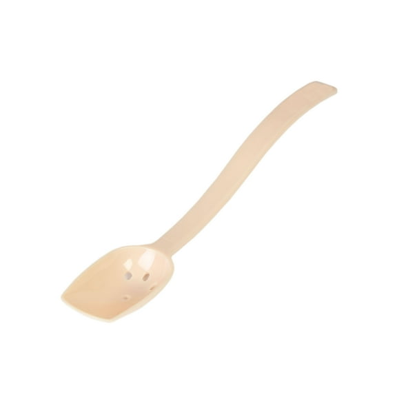 Excellante 10" 0.75 oz perforated polycarbonate buffet spoon, beige color, comes in dozen