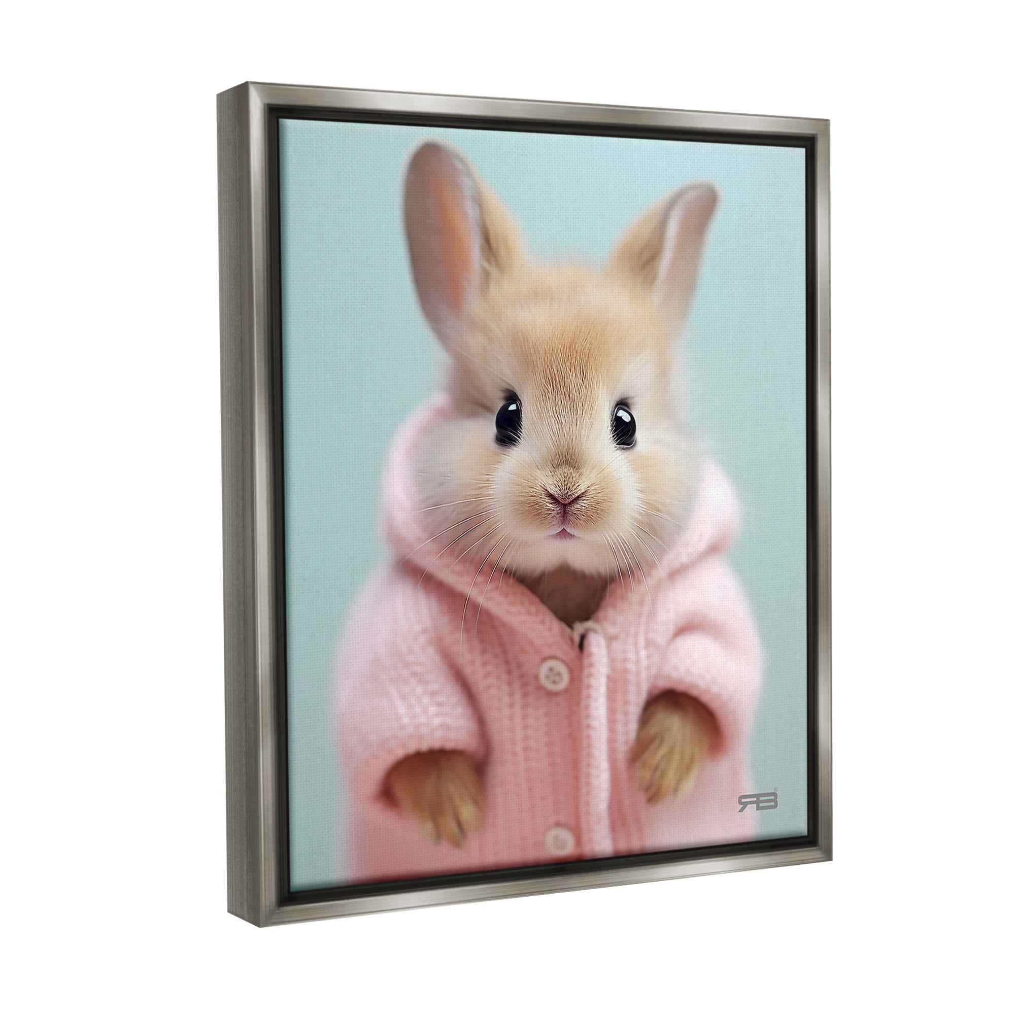 Stupell Industries Bunny in Cozy Sweater Animals & Insects Painting Gray Floater Framed Canvas Art Print Wall Art, 25 x 31