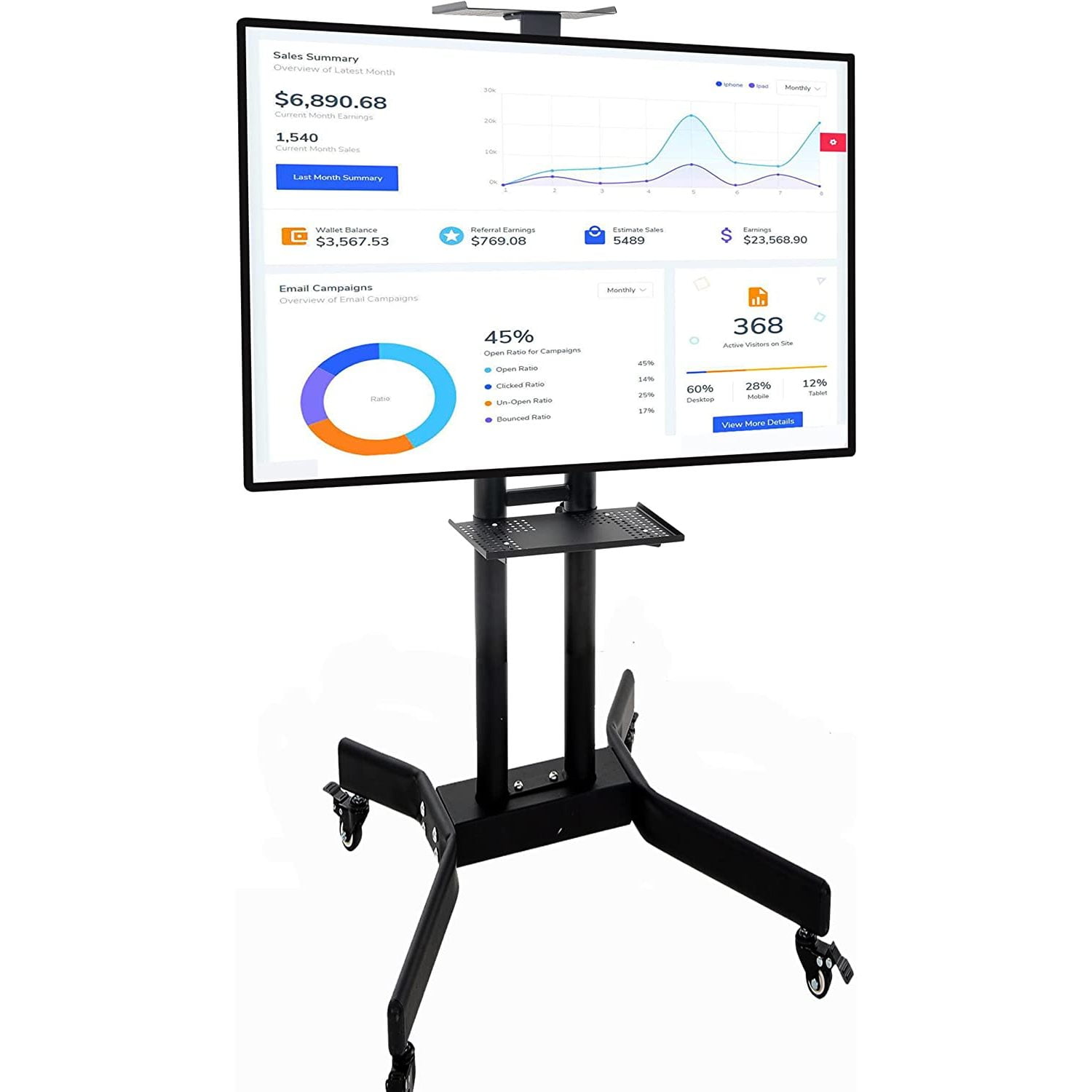 Mobile TV Stand with Wheels for 3265 Inch TV Cart with Laptop Platform