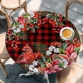 thumbnail image 2 of Cardinal Bird Round Tablecloth, Fitted Table Cover with Elastic for 55"-60" Round Tables, Poinsettia Pine Cones Berry Flowers Red Plaid Table Cloth Outdoor Indoor Dinning Party Waterproof Tablecloths, 2 of 7