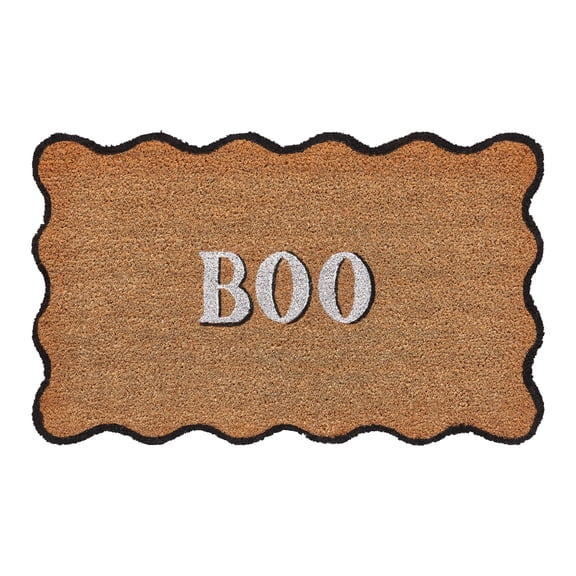 My Texas House Halloween Natural/Multicolor Scallop Boo Outdoor Coir Doormat, 30" x 48"