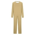 thumbnail image 3 of Women's Sweatsuits 2 Piece Outfits Solid Color Round Neck Long Sleeve Side Split Winter Khaki Sweatpants Lounge Set Sweatsuits ( S ), 3 of 4