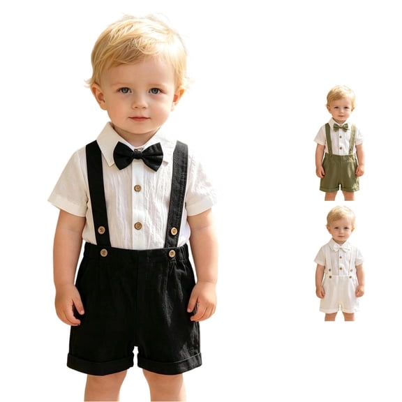 XAOFW Baby Boy Outfits Short Sleeved Solid Color Romper Suspenders Shorts Toddler Kids Summer Gentleman Sets 9-12 Months