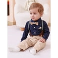 thumbnail image 3 of CARETOO Baby Boy Clothes Formal Outfit Suits Long Sleeve Shirts Suspender Pants Bowtie Beret Hat 0-18M, 3 of 18
