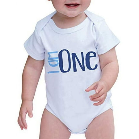 

7 ate 9 Apparel Baby s I am One First Birthday Onepiece Outfit Blue and Navy