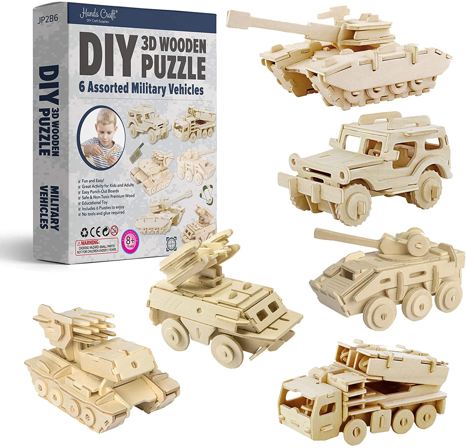Wooden 3D Wood Puzzel Diy Kit Kids Handcraft Toy Brain Teaser Car Craft Gift Fun 