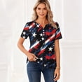 thumbnail image 4 of Women's Patriotic 250th Anniversary USA Shirt V-Neck Button American Flag Print Short Sleeve T-Shirts, 4 of 5