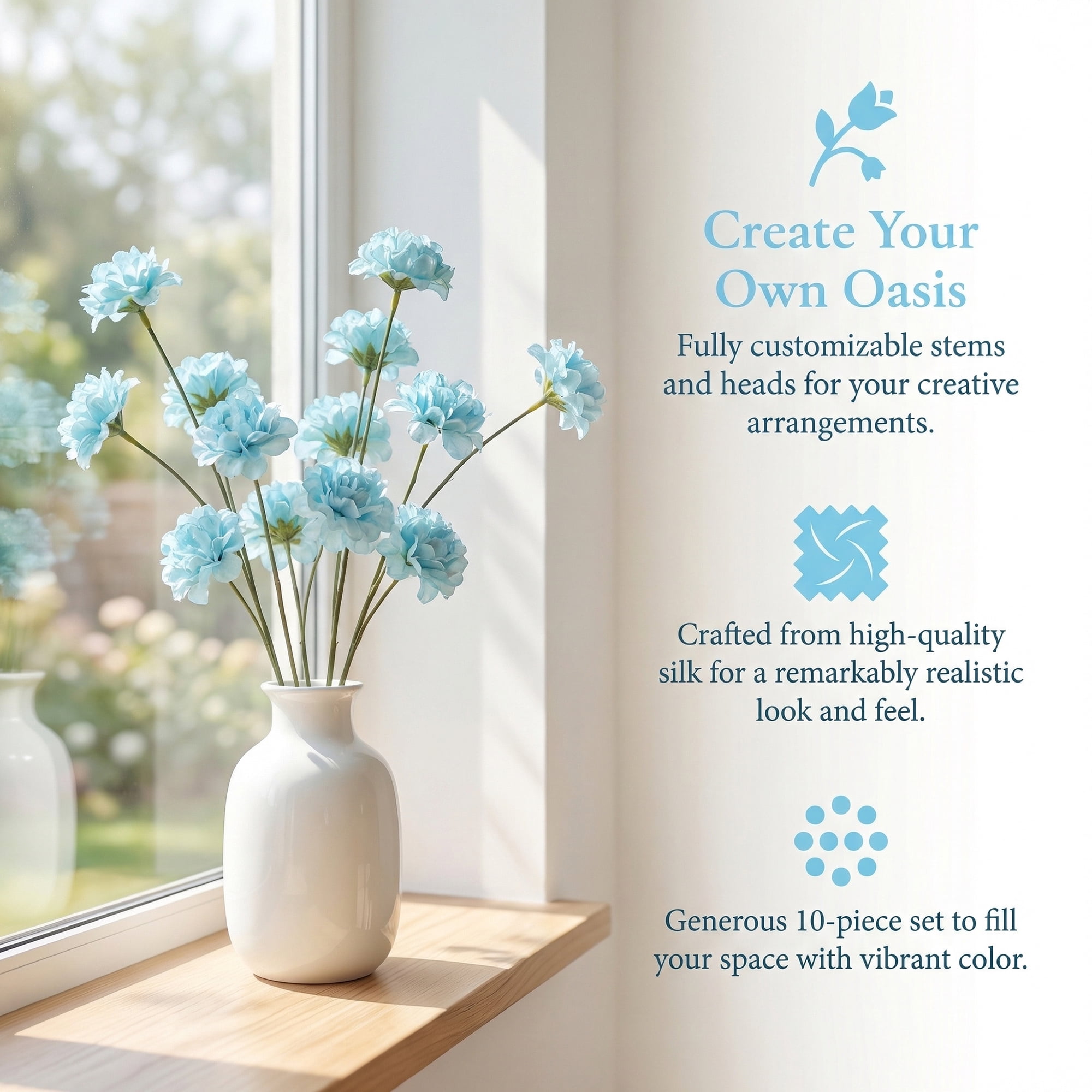 Unique Bargains Artificial Chrysanthemum Silk Mums Bouquets Light Blue 7.1inch