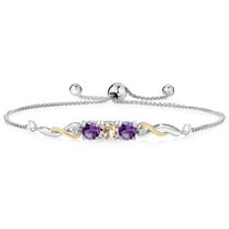 925 Sterling Silver and 10K Yellow Gold Peach Morganite Purple Amethyst and White Lab Grown Diamond Tennis Bracelet for Women (1.37 Cttw, Gemstone October Birthstone, Fully Adjustable up to 9 inch)