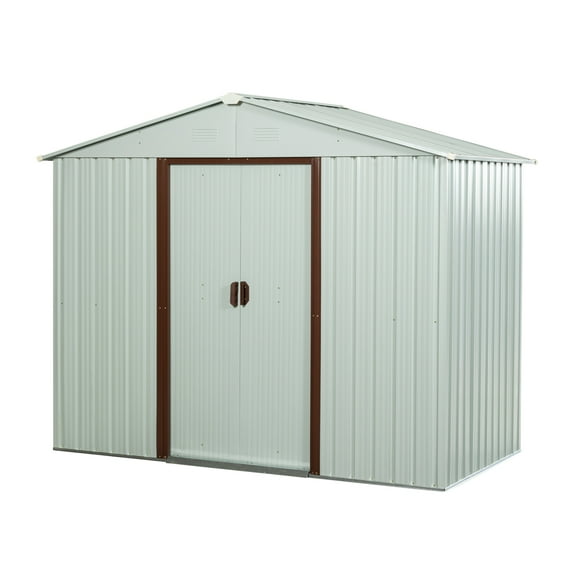 Roninkier 8x4 ft Outdoor Metal Storage Shed with foundation and Sliding Door for Lawn, White