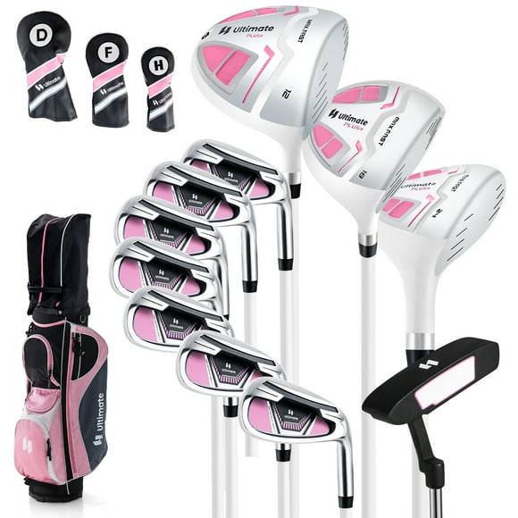 Patiojoy Women's Complete Golf Club Set, Includes 460CC #1 Driver, #3 Fairway, #5 Hybrid,3 Head Covers & Portable Cart Bag Pink