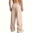 thumbnail image 3 of Havenx Men's Fleece Baggy SweatpantsMen Straight Wide Leg Drawstring Pants with Pockets Elastic Waist Open Bottom Sweatpant Lightweight Gym Lounge Soft Fall Winter Trousers,Beige XL, 3 of 5
