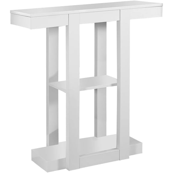 CARTESIAN White Console Table with Three-Tiered Storage Shelves, Modern Sofa Table, 32W x 12D x 34H Inches