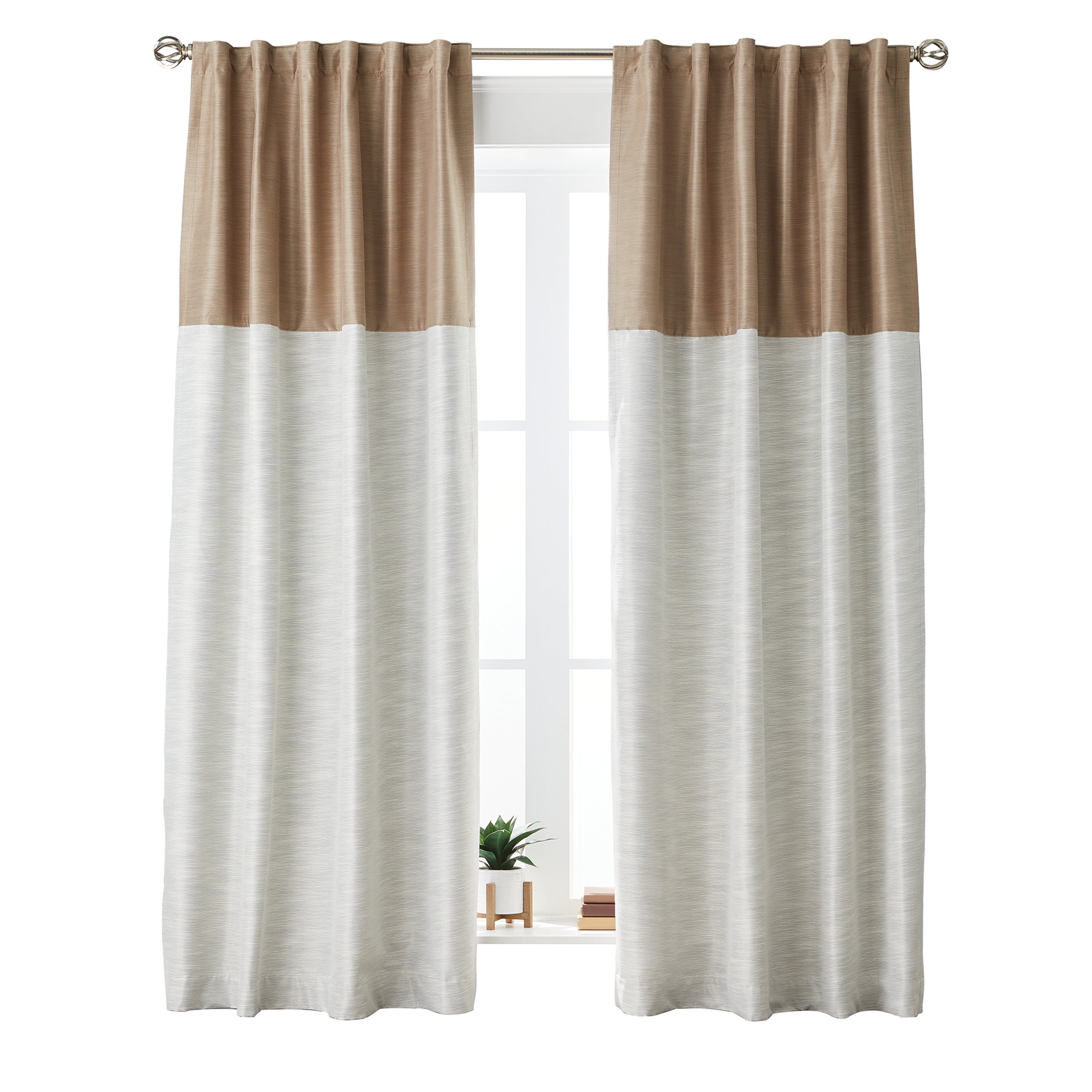 Better Homes & Gardens Colorblock Rod Pocket and Back Tab Blackout Curtain Panel, 1-Piece, Brown, 50" W x 84" L