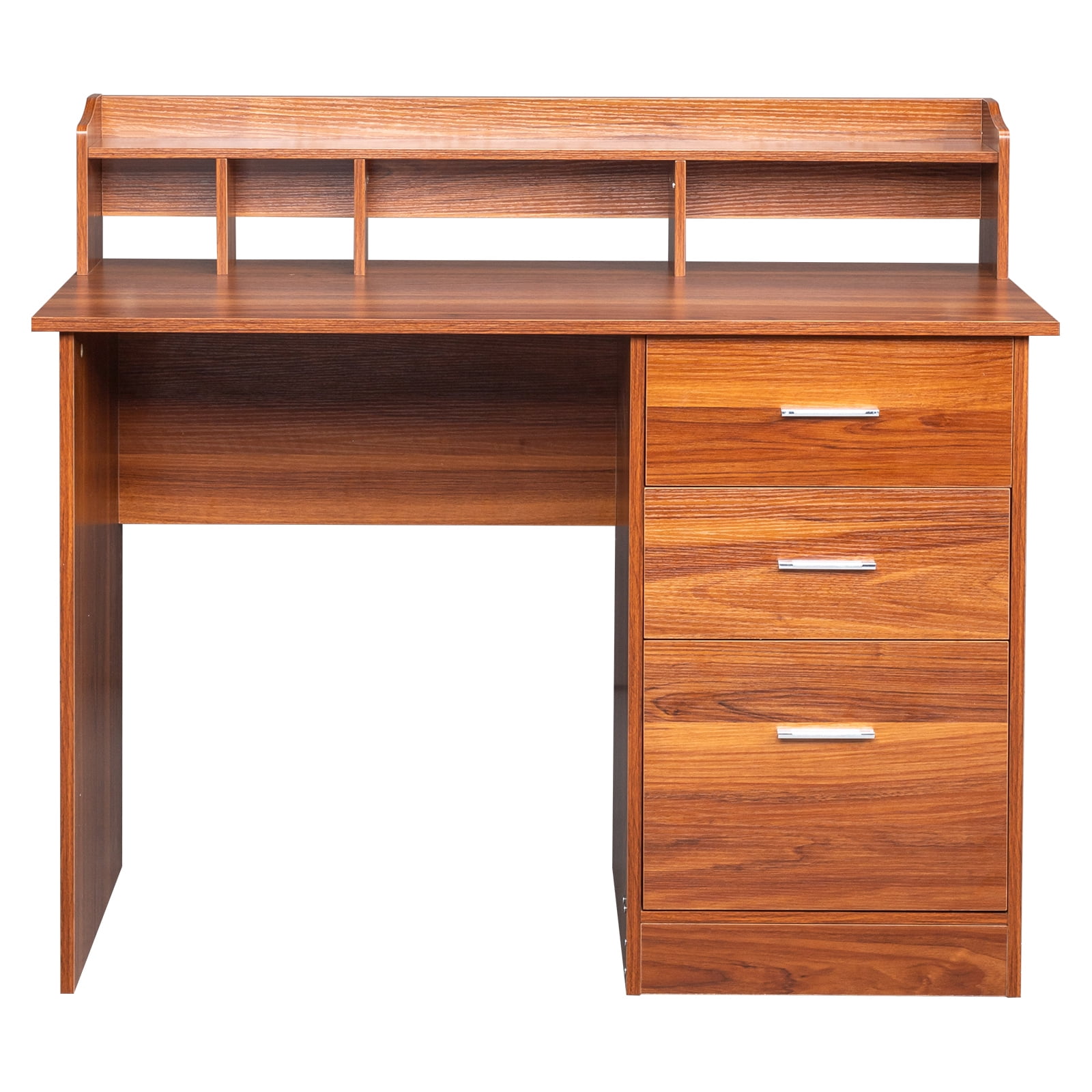 Ktaxon Wood Computer Desk Office Laptop PC Work Table, Writing Desk with 3 Drawers File Cabinet for Letter Size,Wulnut