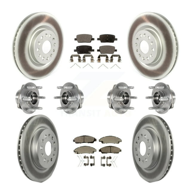 Transit Auto Front Rear Hub Bearings Assembly Coated Disc Brake Rotors and Semi-Metallic Pads Kit (10Pc) for Car Cadillac XT5 Buick Enclave XT6 4WD - Left Right Side (Driver Passenger) KBB-123616