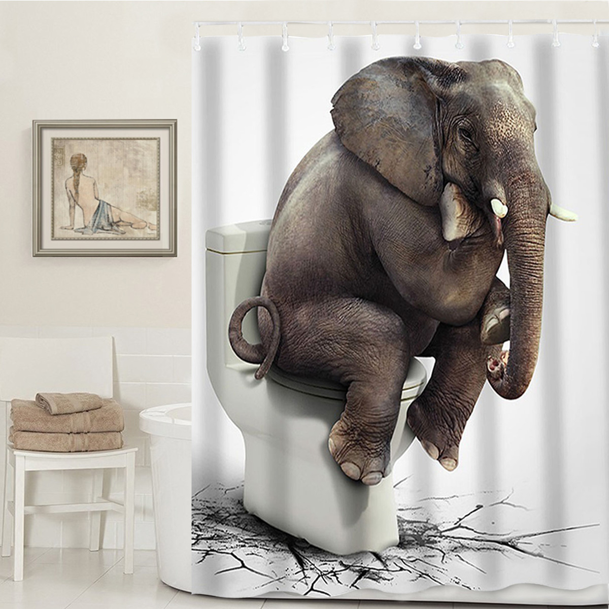Waterproof 71"x71" Elephant Shower Curtain Bathroom Set Fabric Polyester + 12 Hooks Rings Home Decor Christmas Gift - image 5 of 5
