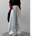 thumbnail image 7 of YunPes Girls' Cute Flowers Embroidered Trousers Oversized Wide Leg Pants Casual Drawstring Elastic Sweatpants for School Streetwear, 7 of 7