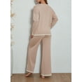 thumbnail image 2 of Lamuusaa Women's Knit Clothes 2Pcs Outfits Long Sleeve Round Neck Tops + Wide  Pants Set Streetwear, 2 of 8