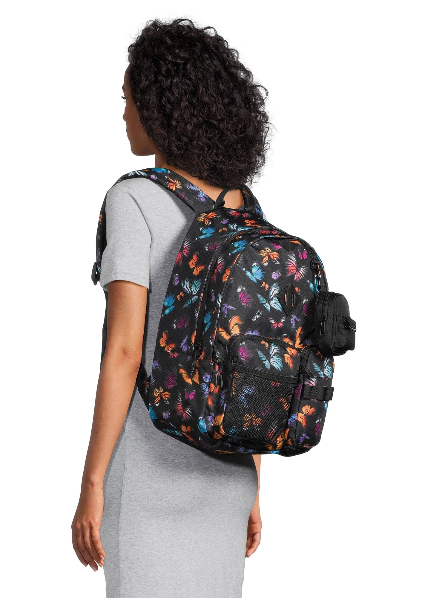 No Boundaries Women's Dome Multi Pocket 17" Backpack, Black Blurred Butterfly