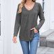 thumbnail image 4 of Ailaofu Women Tops Long Sleeve Shirts V Neck Loose Fit Soft Casual Solid Color T-Shirts Fall Clothing, 4 of 6