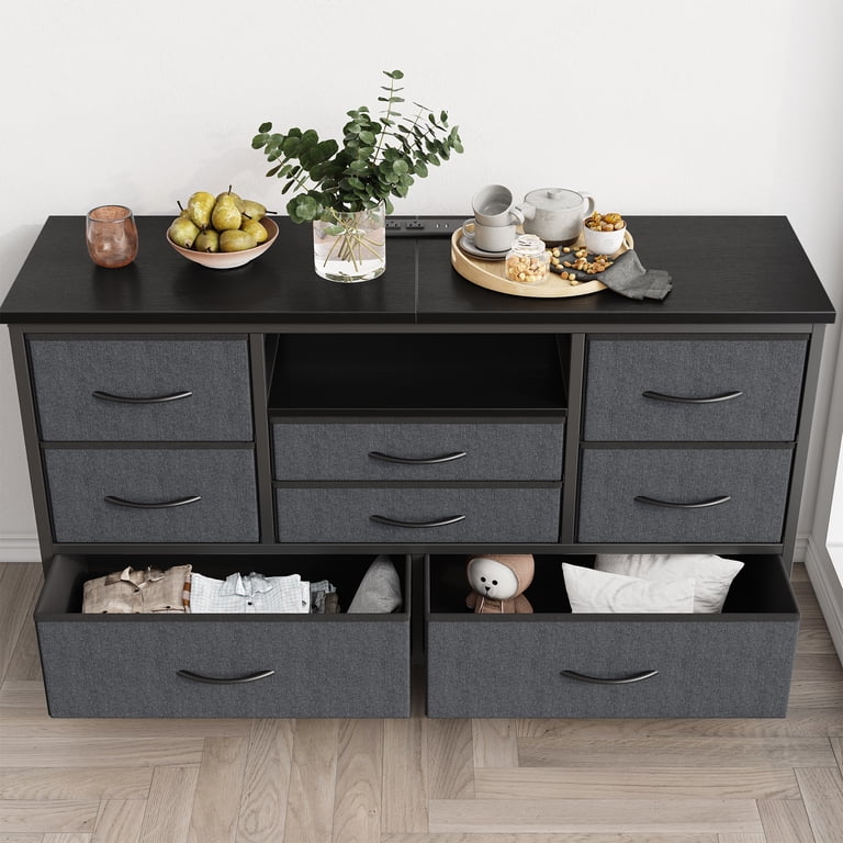 KATIDAP Wide Dressing Table with 8 large drawers for 50" long TV cabinet  with power socket, open compartment for bedroom, living room, wardrobe,Grey  - Walmart.com