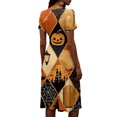 thumbnail image 5 of Women's Halloween Dresses Pumpkin Bat Short Sleeve Funny Midi Dresses Spider Webeb Ghost V Neck Spooky Dresses, L, 5 of 5