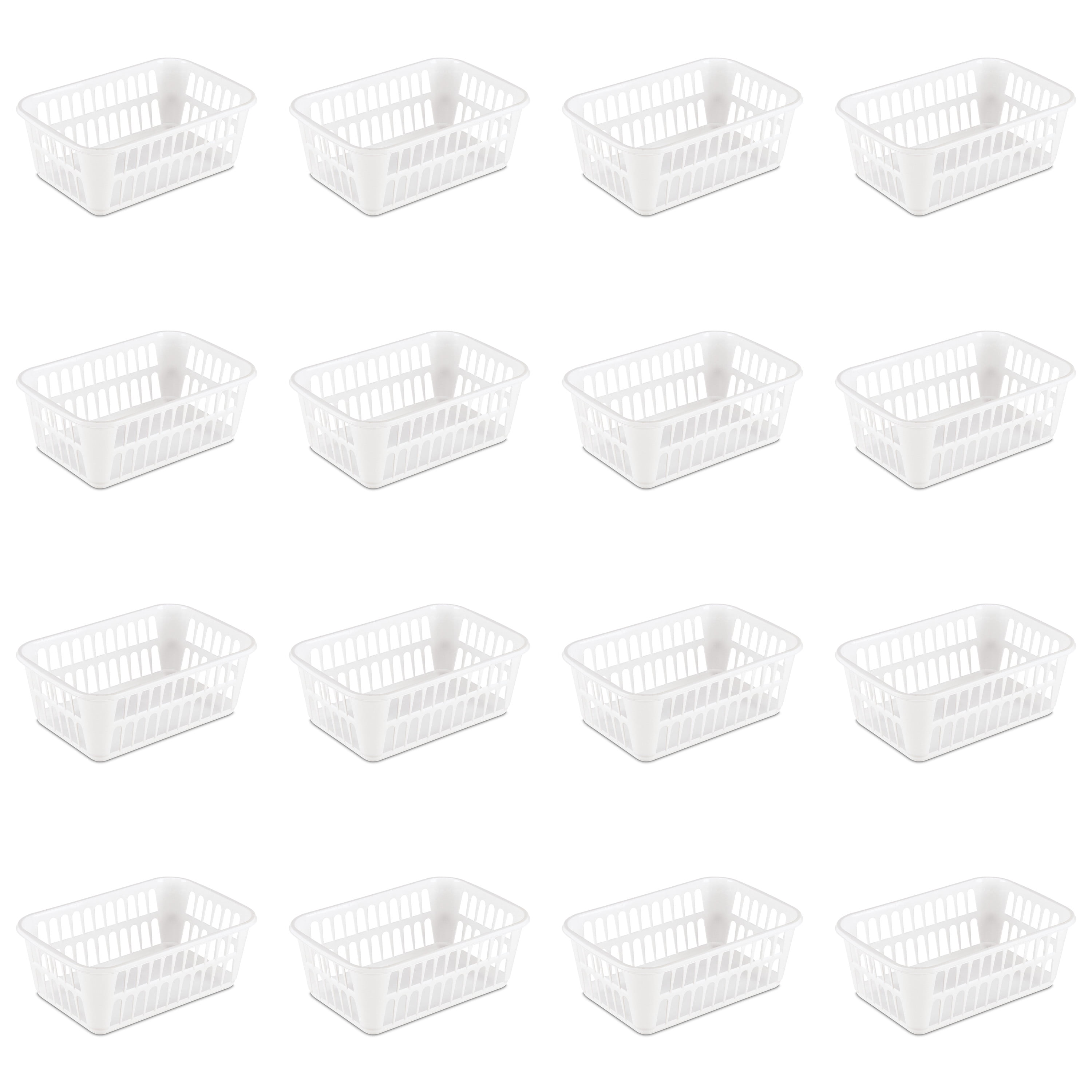 Sterilite Storage Basket Plastic, White, Set of 16