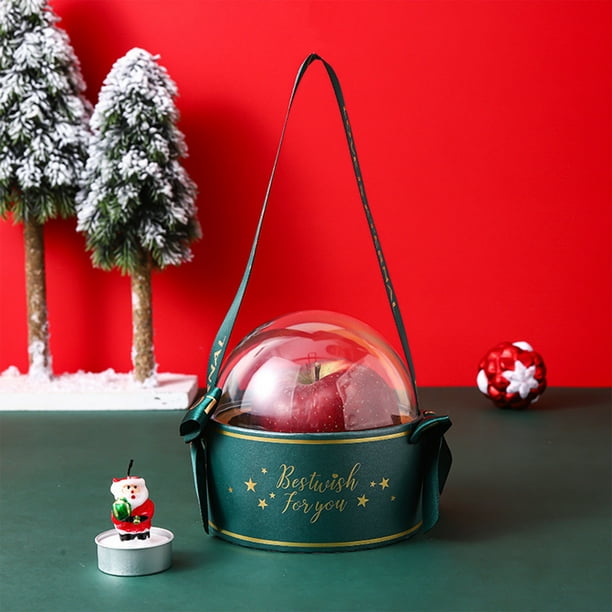 Caja de Regalo Navideña Transparente de 10 X 10 X 10 Cm, Decorada con Cinta de Papel Verde y Rojo | Embalaje Reutilizable para Galletas, Pasteles, Joyas y Regalos | Ideal para Navidad, Bodas y Fiesta